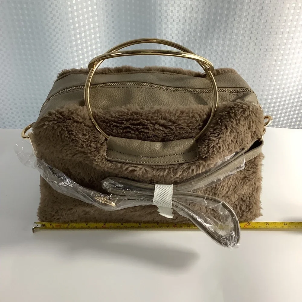 Bebe‎ Handbag Brown Leather & Faux Fur Satchel Dee Dee
